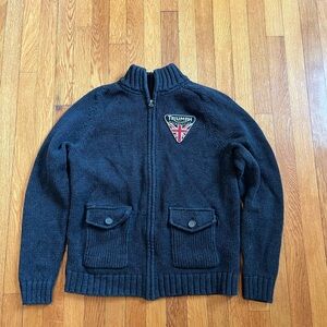 Lucky Brand X Triumph Motorcycle Sweater Full Zip Large Read